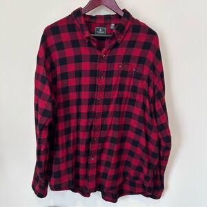 Men's Red and Black Plaid Button-Down Shirt